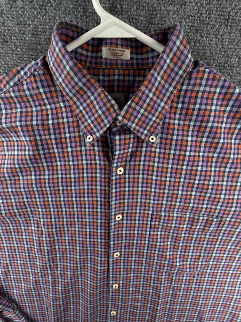 Peter Millar Orange Purple Cotton XL Check Button-Down Mens Shirt Long Sleeve